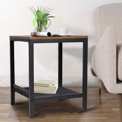 Industrial 2-Tier Side Table With Storage Shelf End Tables Living Room Square Coffee Table Nightstand Metal Frame Bedside Table For Office Bedroom in , Retro Brown - Image 0