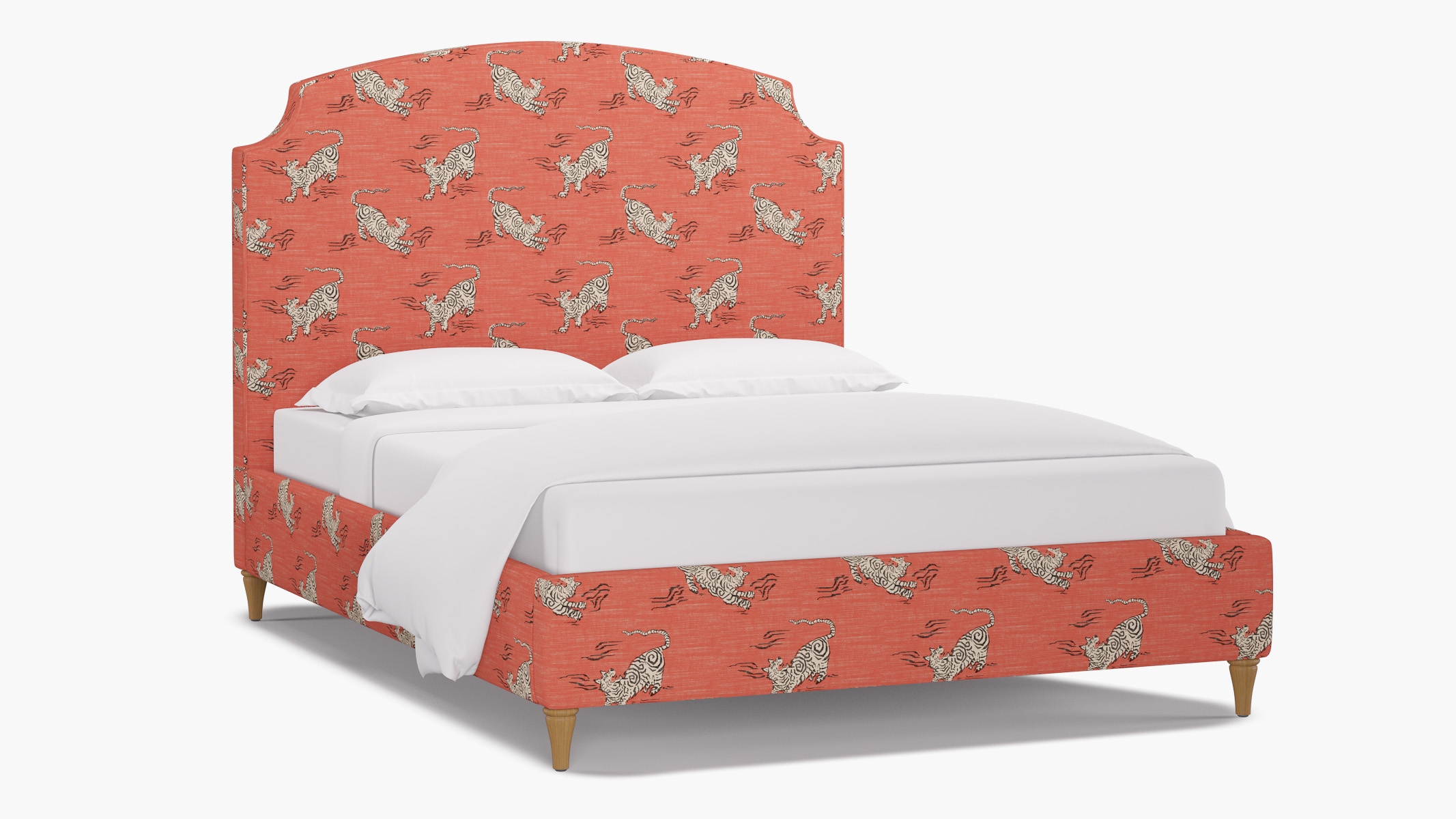 Cove Bed, Coral Tigresse, Natural Decorative Tapered Leg, Twin - Image 1