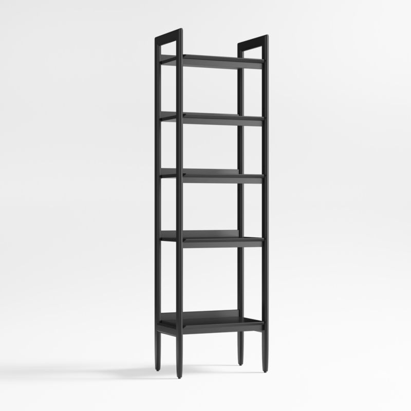 Tate 22" Black Wood 5-Shelf Narrow Bookshelf - Image 1