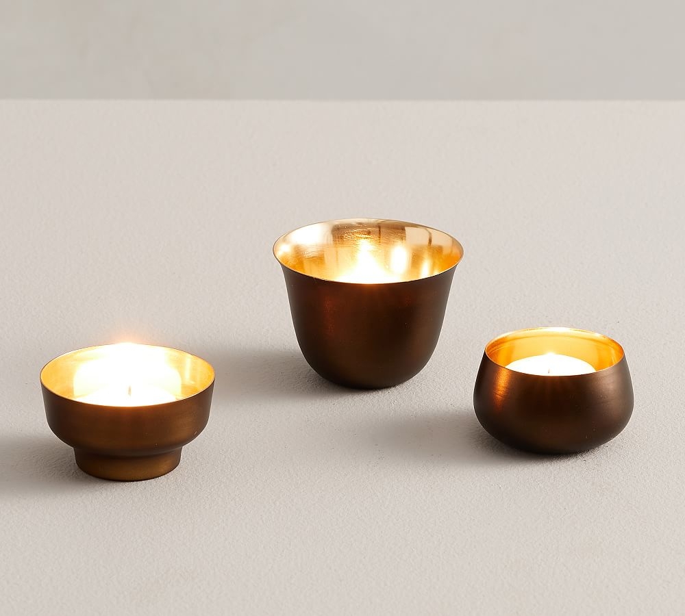 Helen Tea Light Candle Holders, Brass, Set of 3 - Image 0