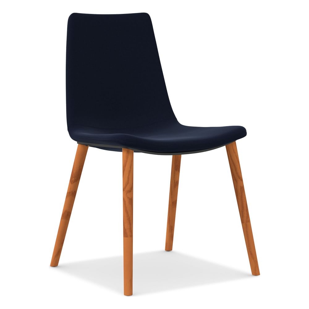 Slope Dining Chair Wood Base, Distressed Velvet, Ink Blue, Cool Walnut - Image 0