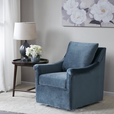 Lundell 28.54" Wide Polyester Swivel Armchair, Blue - Image 1