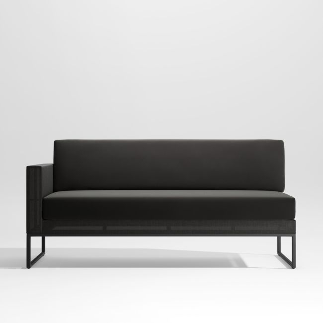 Dune Black Left Arm Outdoor Loveseat with Black Cushions - Image 0