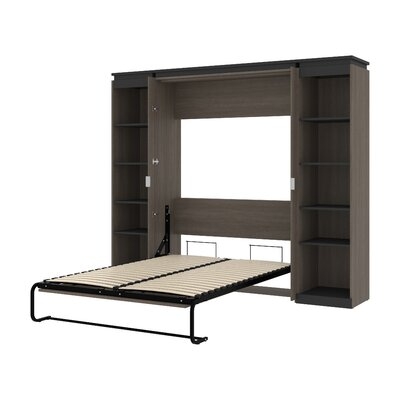 Bestar  Orion  98W Full Murphy Bed With 2 Narrow Shelving Units (99W) In White & Walnut Grey - Image 0
