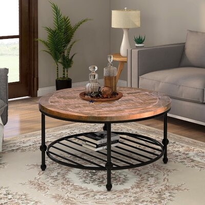 35.8" Round Rustic Coffee Table With Storage - Image 0