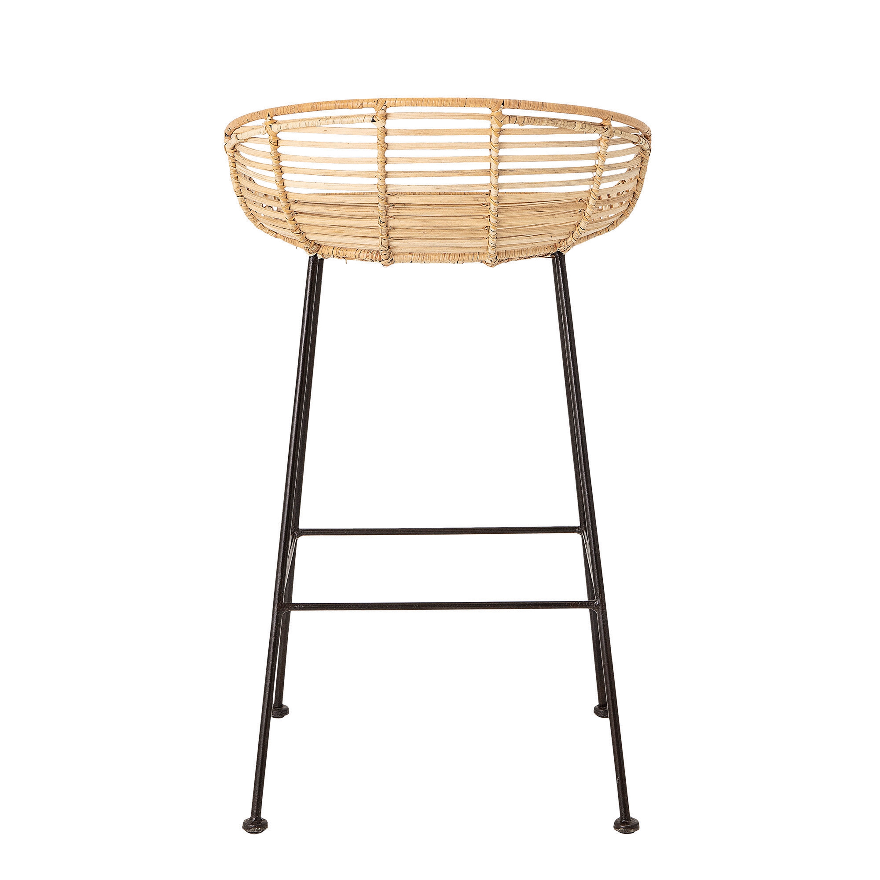 32"H Woven Rattan Bar Stool with Black Wrought Iron Legs - Image 0