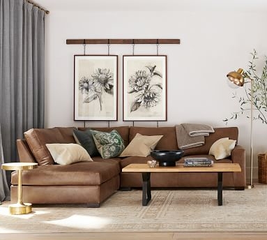 Turner Square Arm Leather Right Sofa Return Bumper Sectional, Down Blend Wrapped Cushions, Legacy Dark Caramel - Image 4