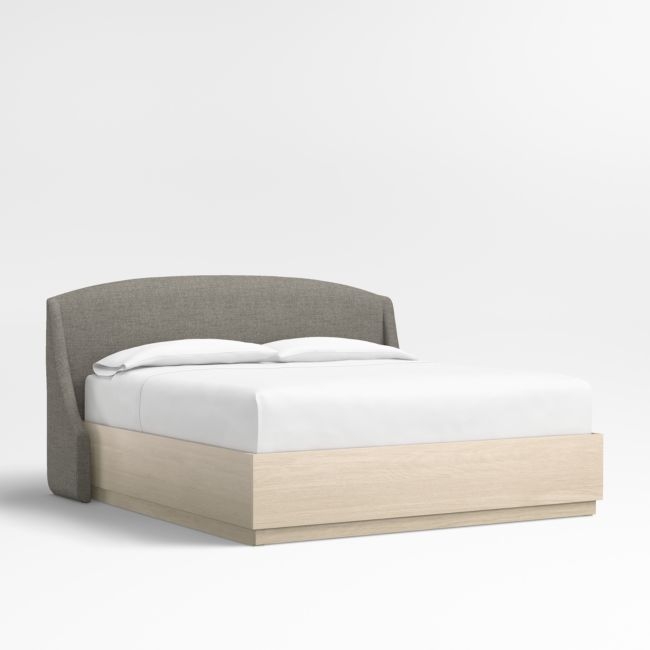 Lafayette 48" Dark Grey Upholstered King Headboard with Batten White Oak Storage Bed Base - Image 0