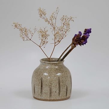Carved Bud Vase, Stoneware, White - Image 2