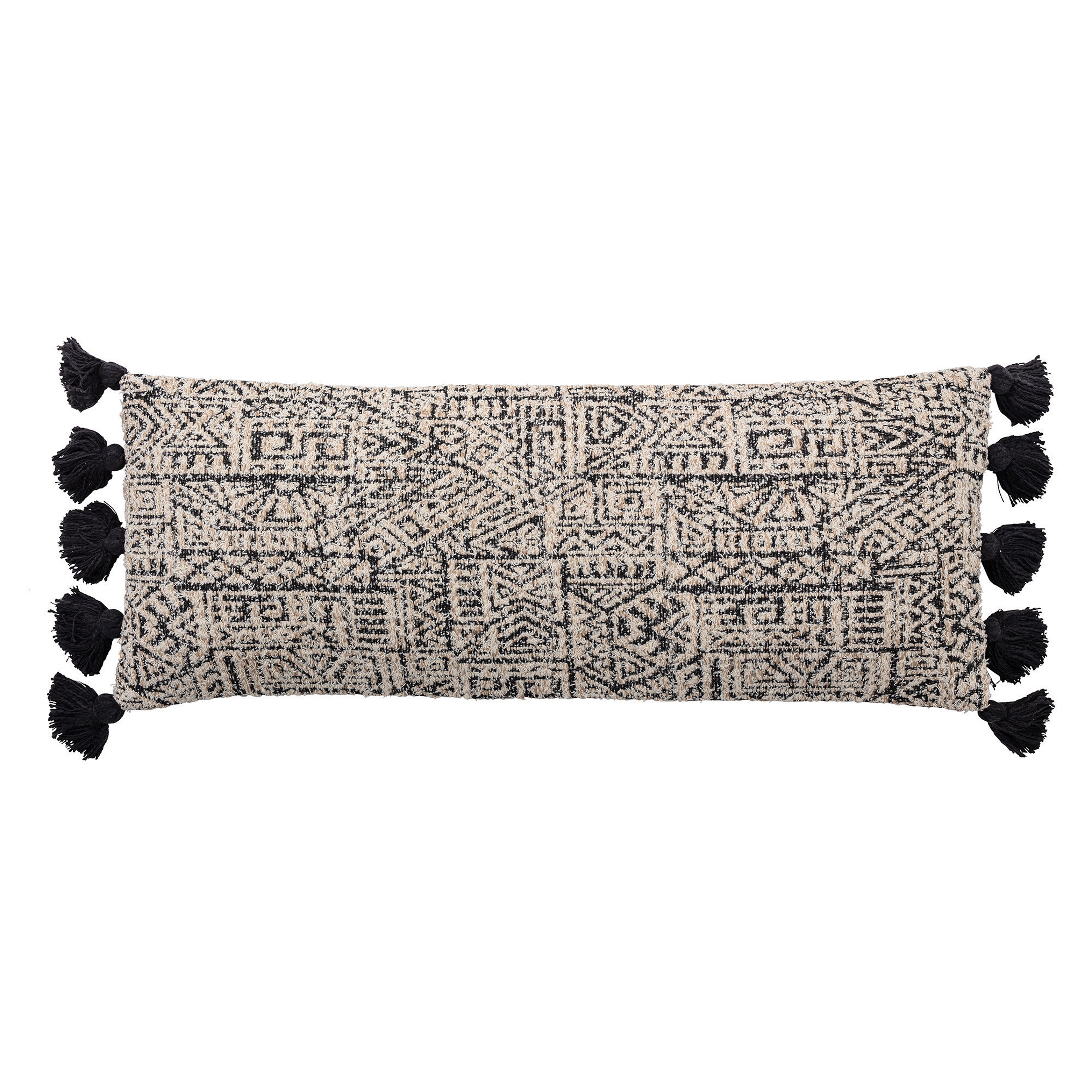 36"L Cotton Woven Lumbar Pillow with Geometric Patterns & Thick Tassels - Image 0