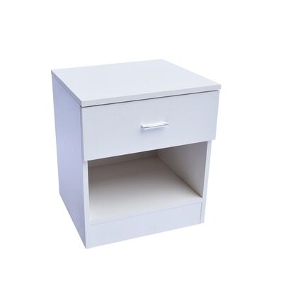 1 Drawer Metal Handle Bedside Cabinet Night Table White - Image 0