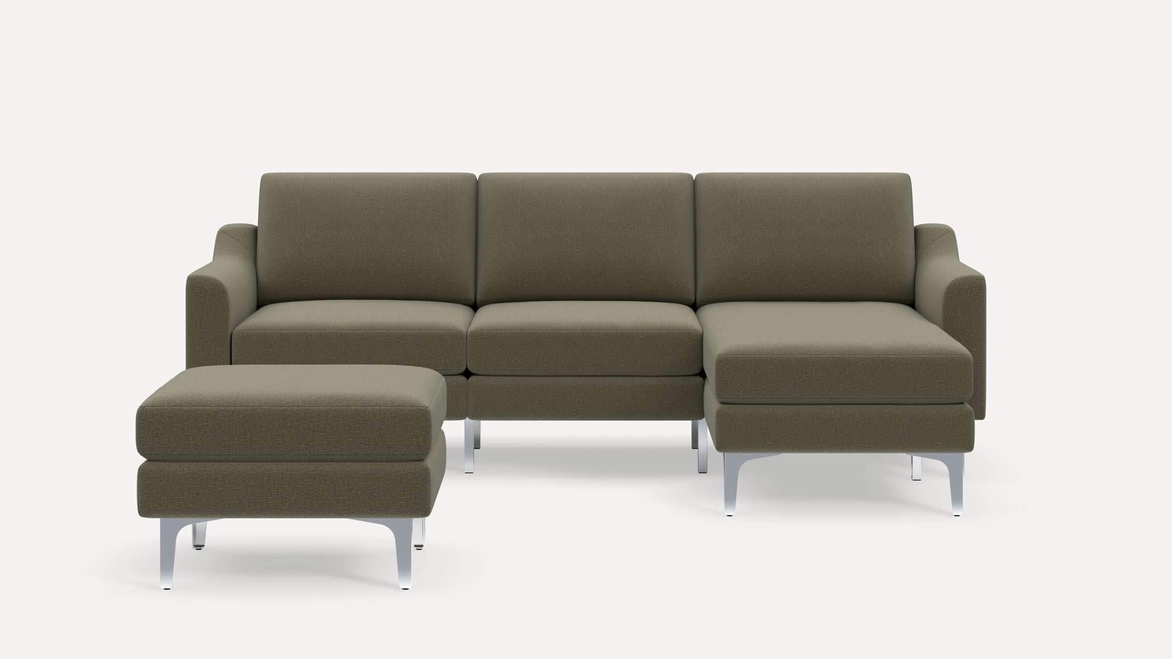 Nomad Sofa Sectional with Ottoman - Moss Green - Performance Flatweave / Chrome - Metal / Slope - Image 0