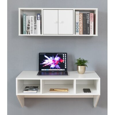Tan Floating Desk with Hutch - Image 0