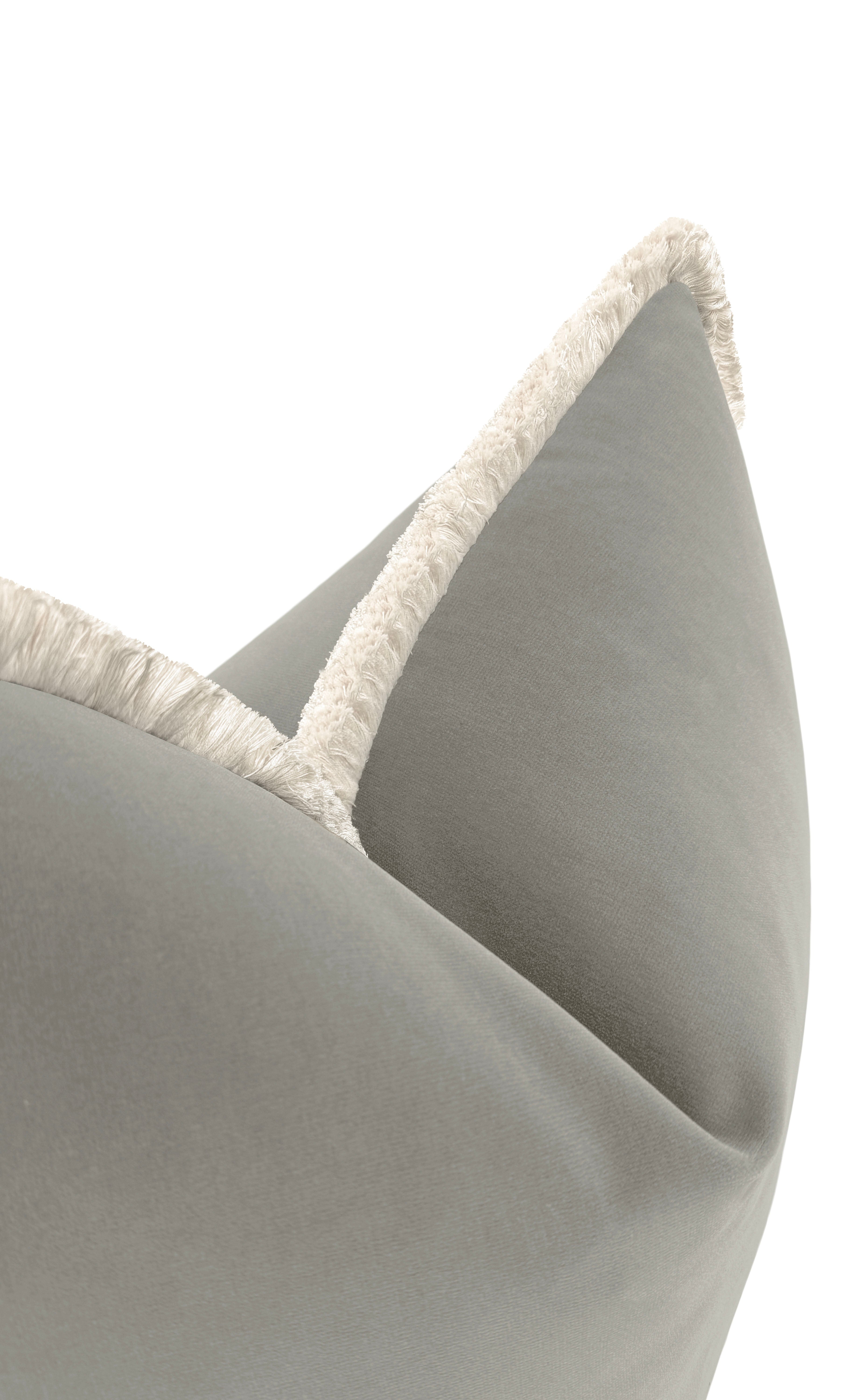 SIGNATURE VELVET // DOVE GREY + FRINGE - 20" X 20" / Bone Fringe - Image 0