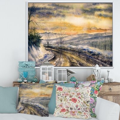 Winter Landscape With Road Under Bright Sunset - Traditional Canvas Wall Art Print FL35524 - Image 0