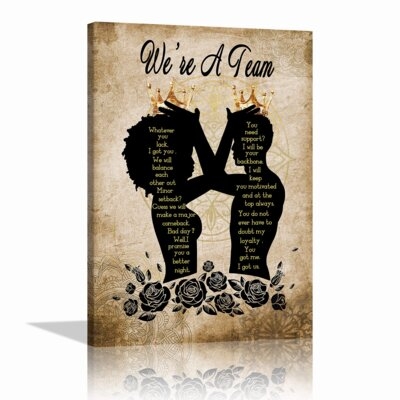 African American Wall Art Decor Black Couple Wall Art Canvas Inspirational Quotes Poster Print Motivational Quotes Black King And Queen Picture For Bedroom Living Room Office Framed Ready To Hang - Image 0