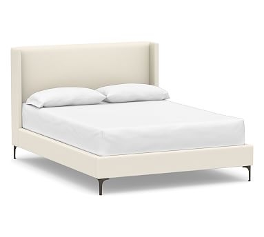 Jake Upholstered Bed, Tall Headboard 47"h with Bronze Legs, Queen, Performance Heathered Tweed Ivory - Image 0