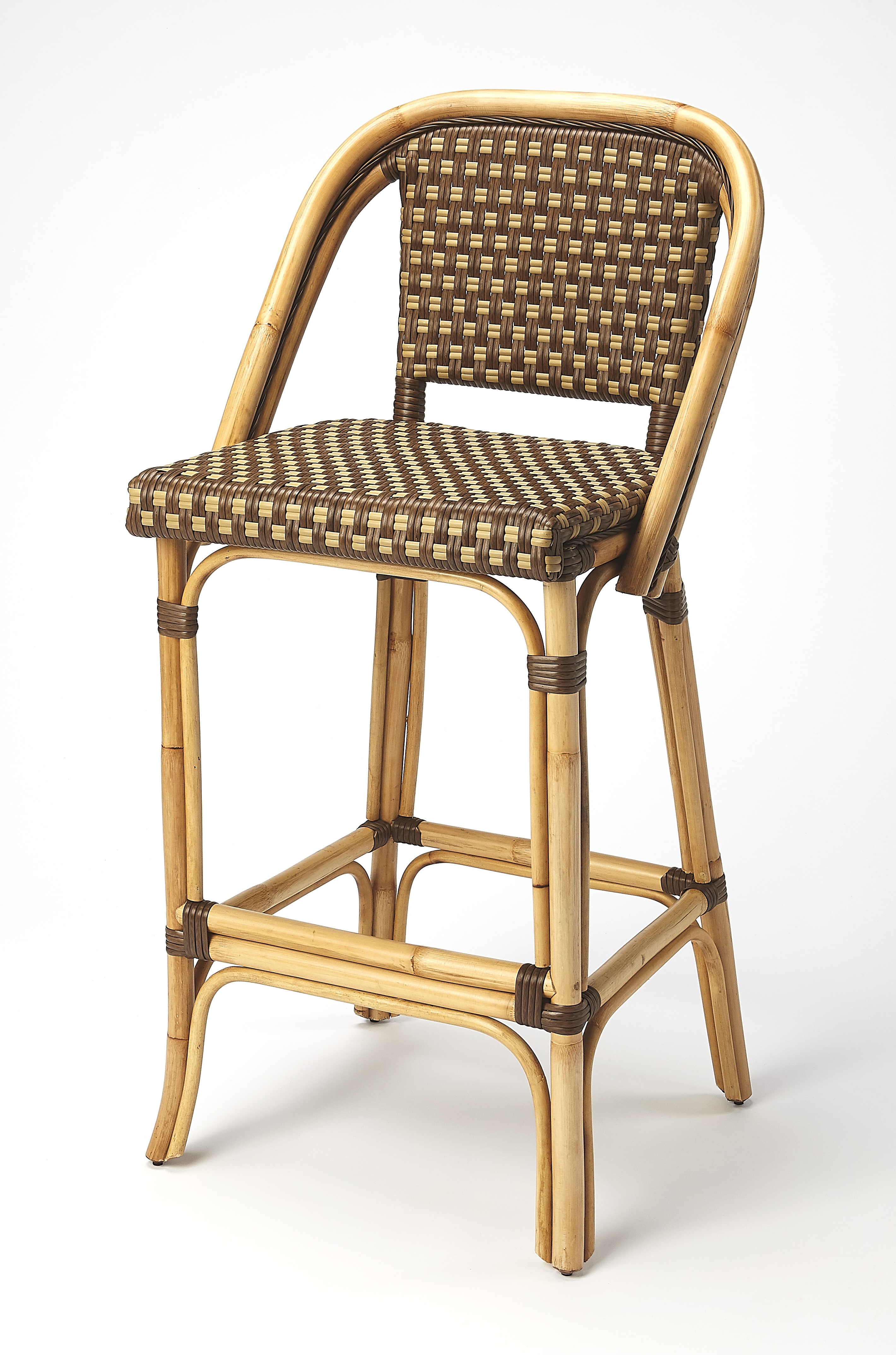Lila Brown/Tan Dot / Natural Rattan Frame Bar Stool - Image 0