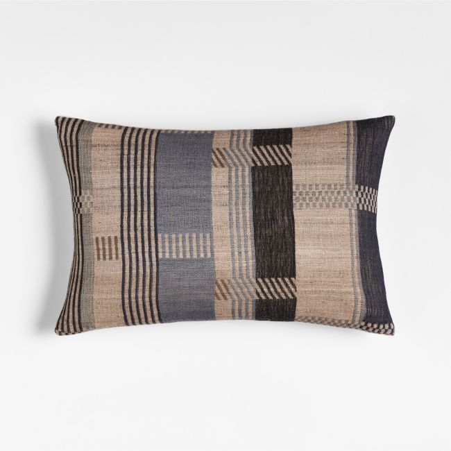 Etta Silk Wool Blend 22"x15" Deep Indigo Multi Throw Pillow with Down-Alternative Insert - Image 0