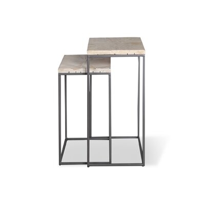 Modern Contemporary Living Room Home Office Chair Side NESTING End Table Solid And Planked Mango Wood Sandblasted Weathered Blanc Finish - Image 0