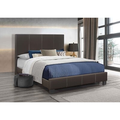 Black PU Bed With Contrast Stitching And Wood Legs, 60'' Queen - Image 0