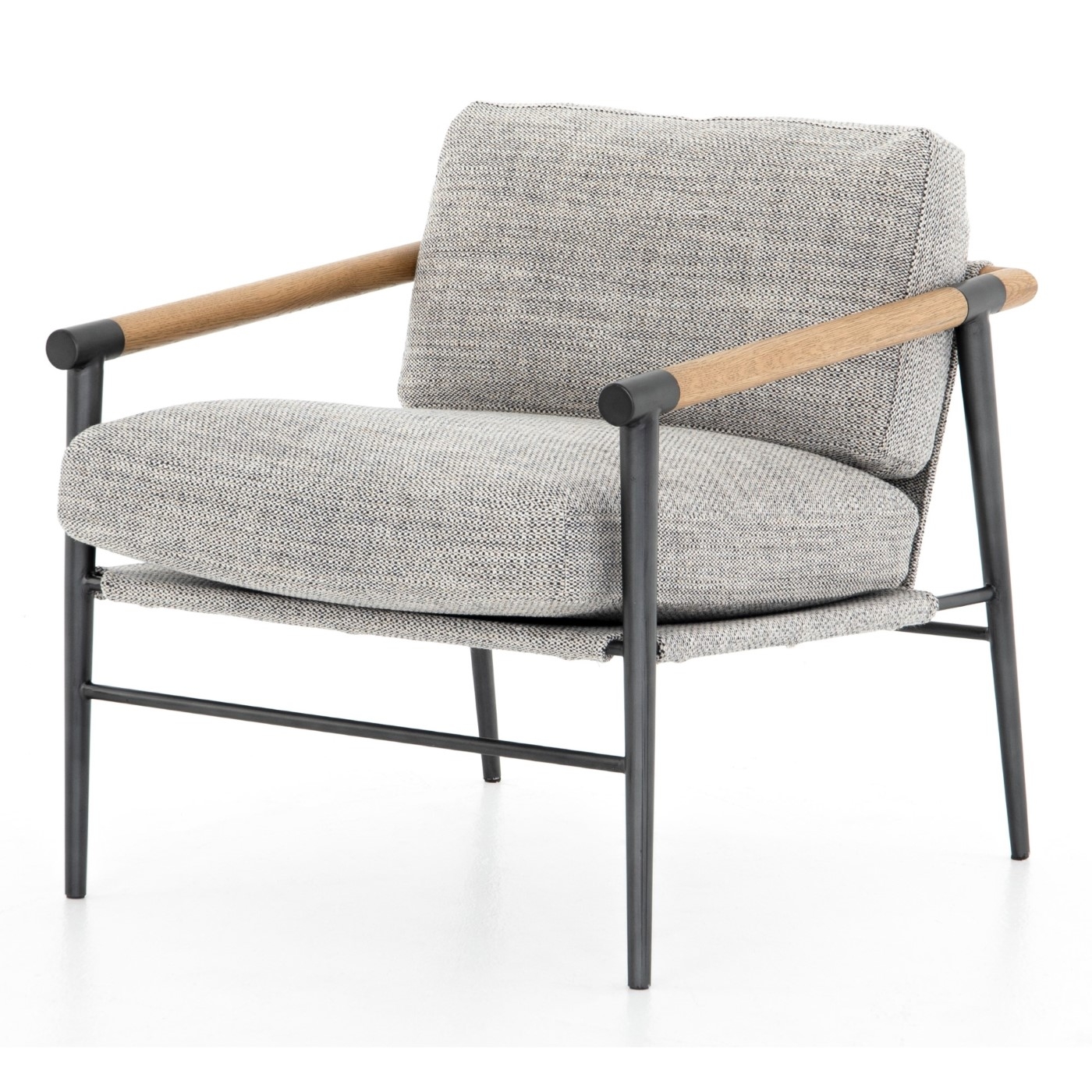 Zander Modern Classic Grey Upholstered Oak Wood Steel Arm Chair - Image 0