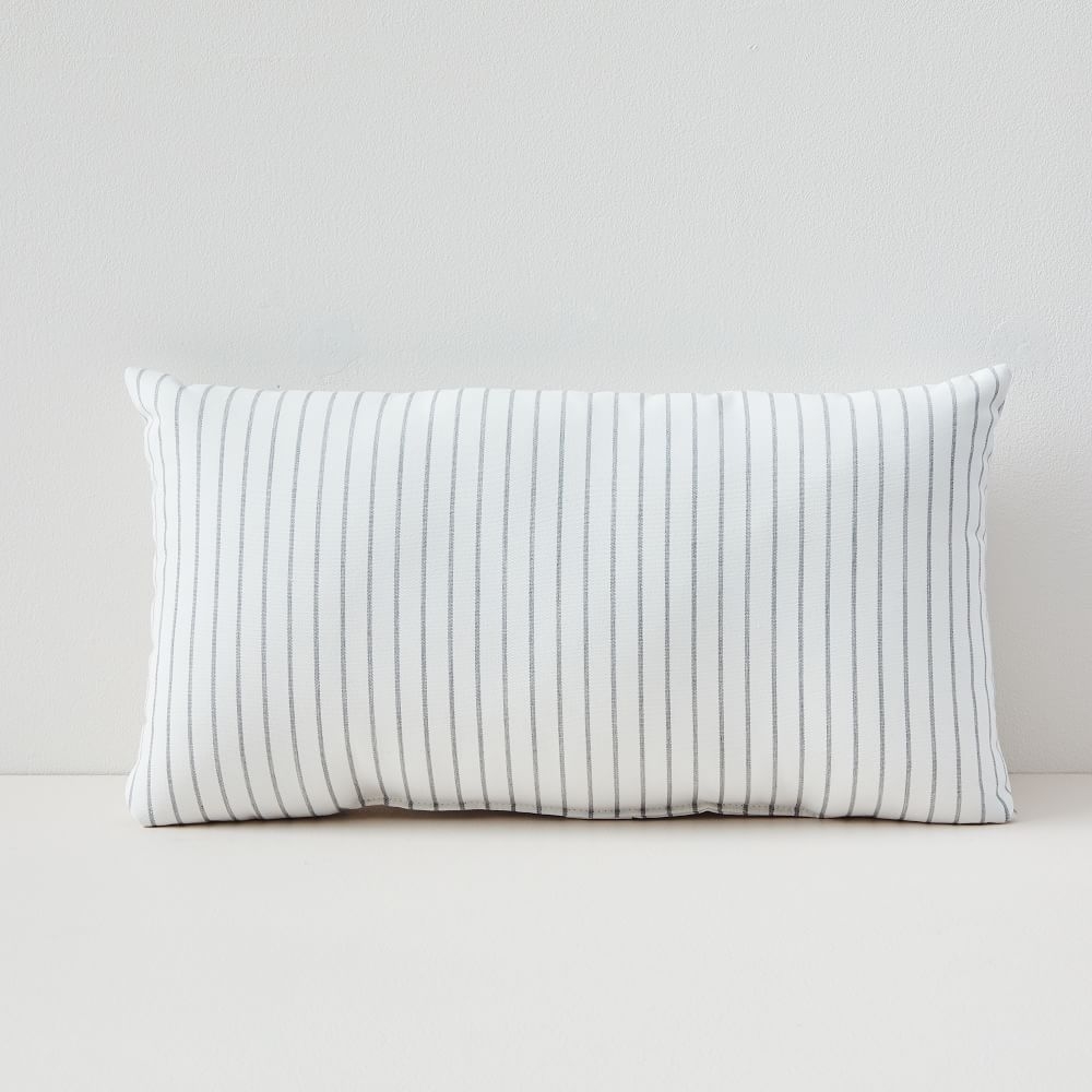 Sunbrella Indoor/Outdoor Striped Lumbar Pillow, Cloud, Set of 2, 12"x21" - Image 0