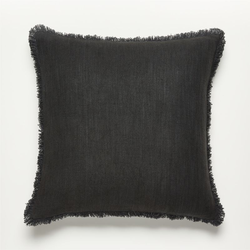 Eyelash Black Linen Throw Pillow with Feather-Down Insert 20" - Image 2