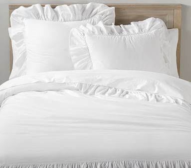 Washed Cotton Ruffle Organic Duvet Cover, Full/Queen, White - Image 0