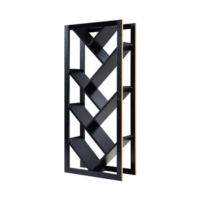 Rectangular Wooden Frame Bookcase With V Shaped Open Shelves, Black - Image 0