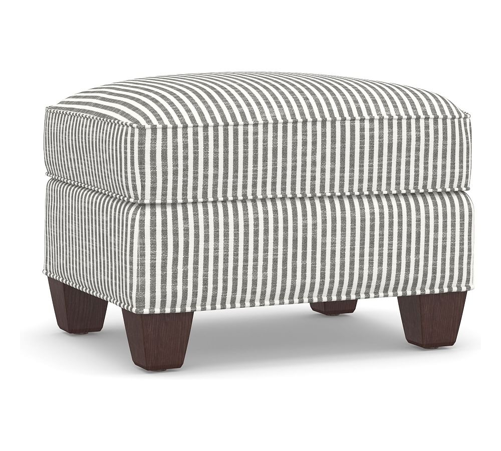 Irving Roll Arm Upholstered Storage Ottoman, Polyester Wrapped Cushions, Classic Stripe Charcoal - Image 0