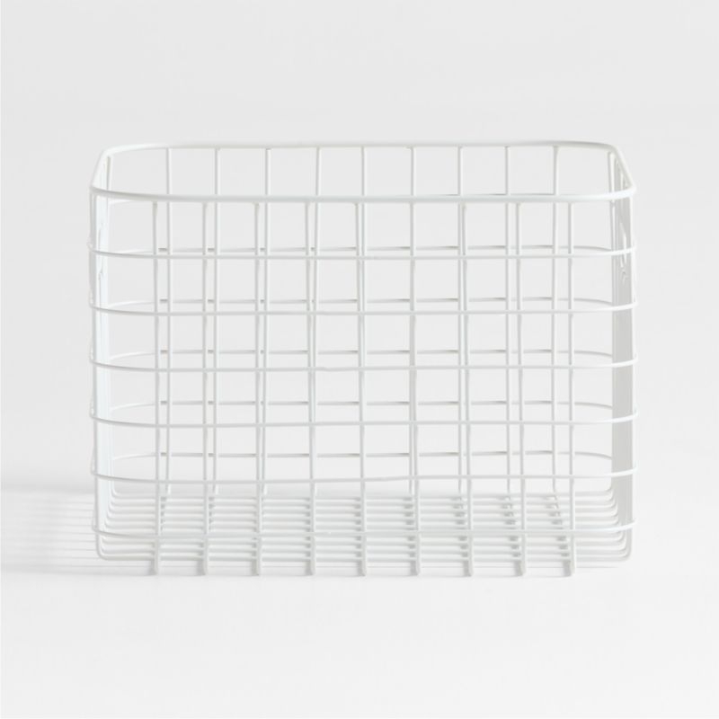 Outline White Medium Wire Metal Floor Storage Bin with Wood Lid - Image 3