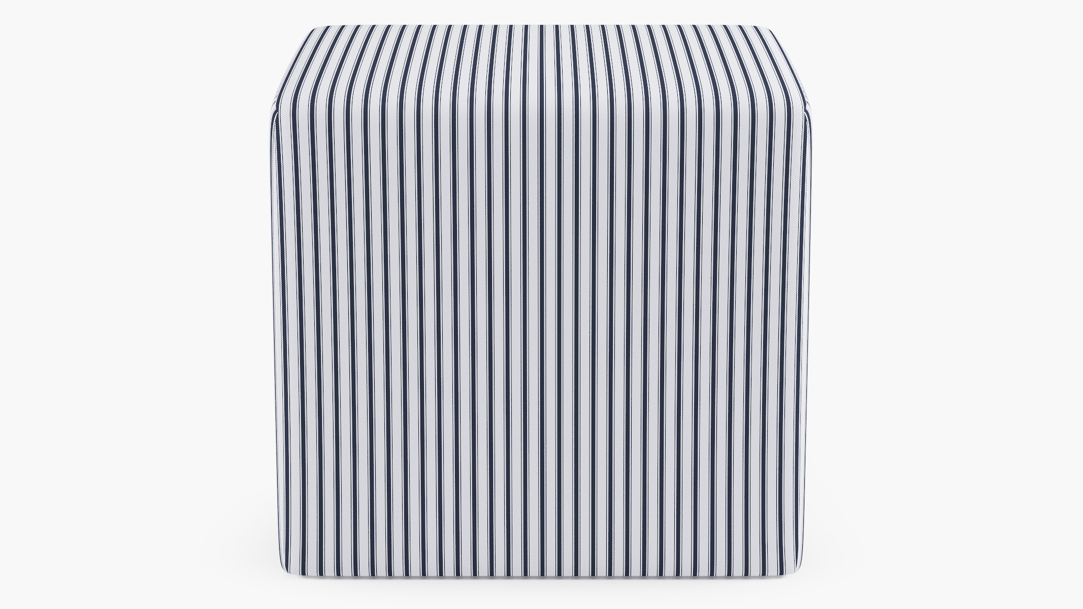 Cube Ottoman, Navy Classic Ticking Stripe - Image 0
