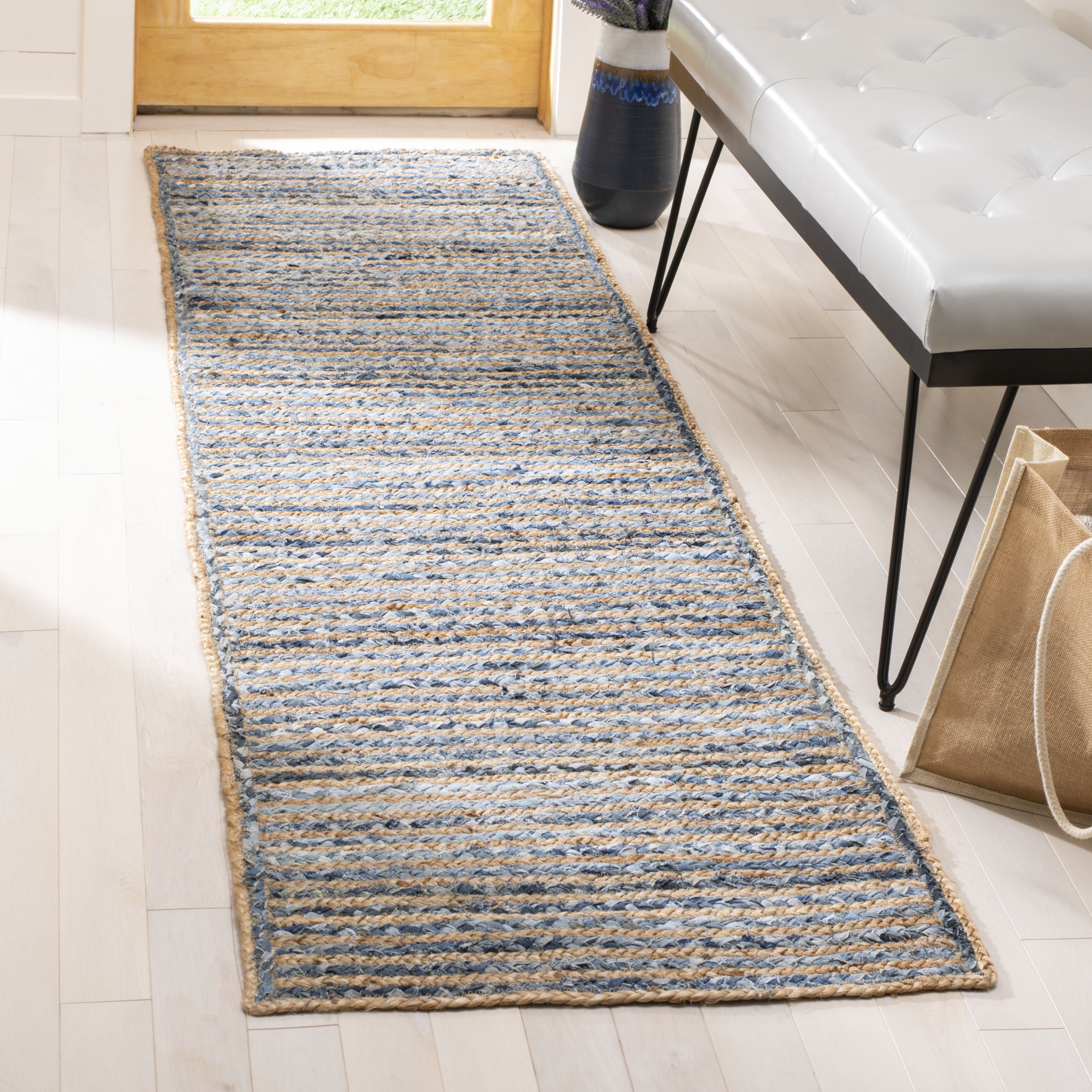Arlo Home Hand Woven Area Rug, CAP250A, Natural/Blue,  2' 3" X 8' - Image 1