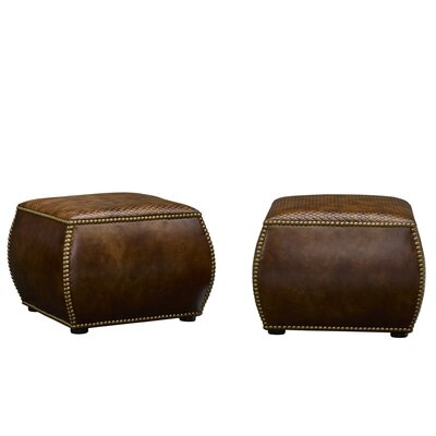 Feng 24.5" Wide Genuine Leather Square Standard Ottoman - Image 0