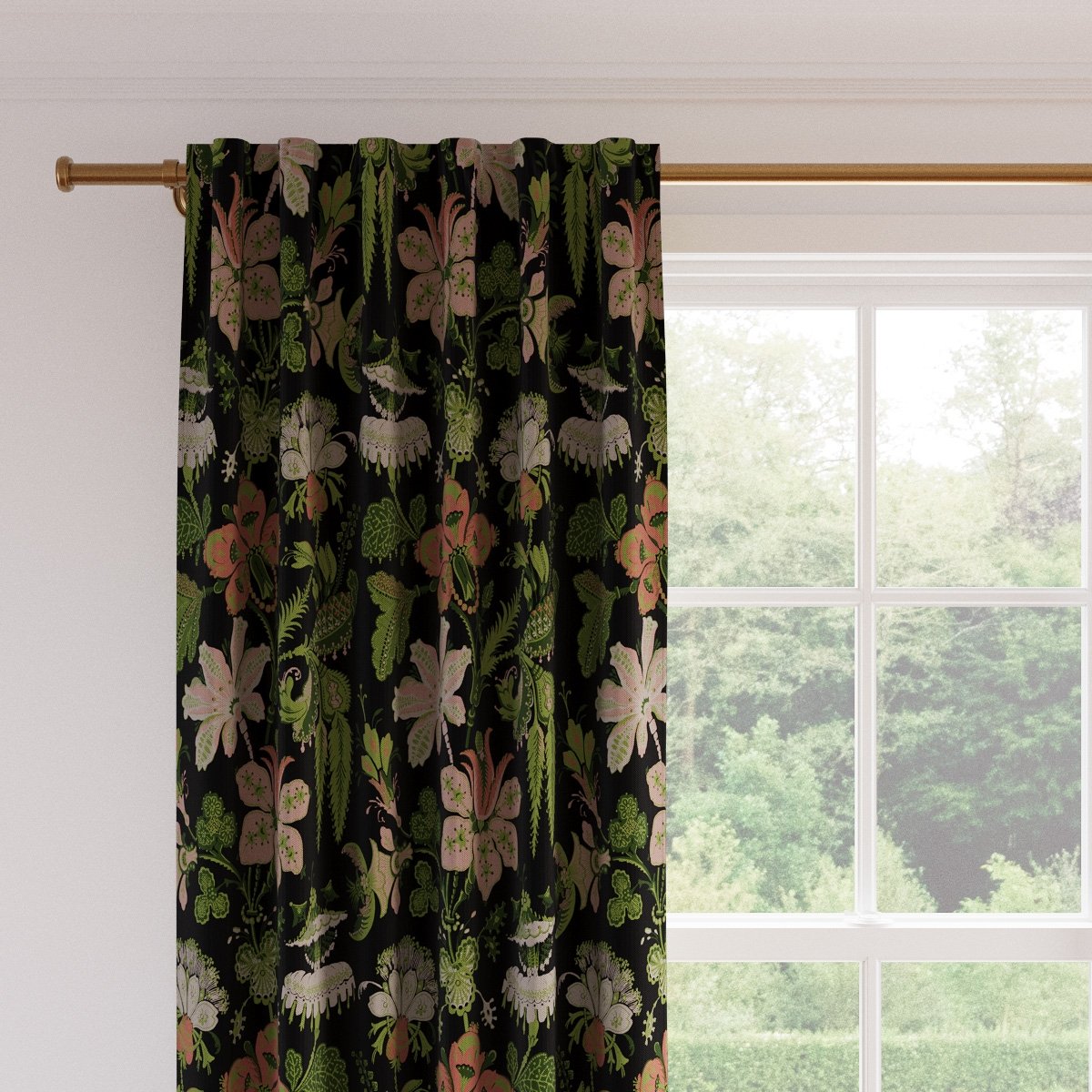 Printed Linen Curtain, Coral Onyx Rossetta, 50" x 96", Privacy - Image 1
