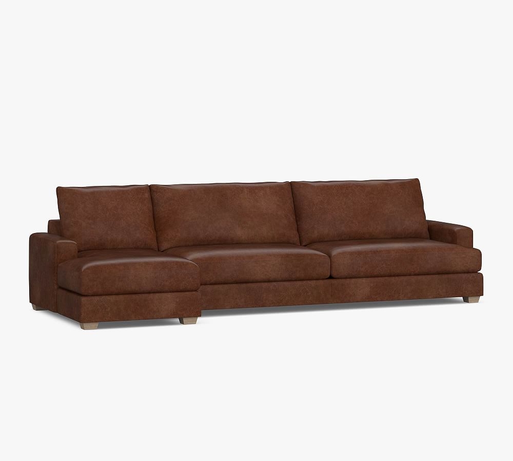 Canyon Square Arm Leather Right Arm Sofa with Chaise Sectional, Down Blend Wrapped Cushions, Signature Chalk - Image 0