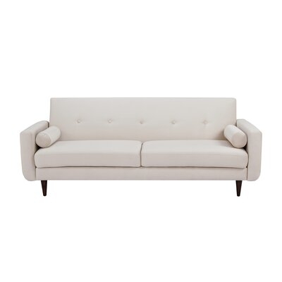Roshawna Velvet Fabric Sofa With Bolster Pillows, Ivory - Image 0