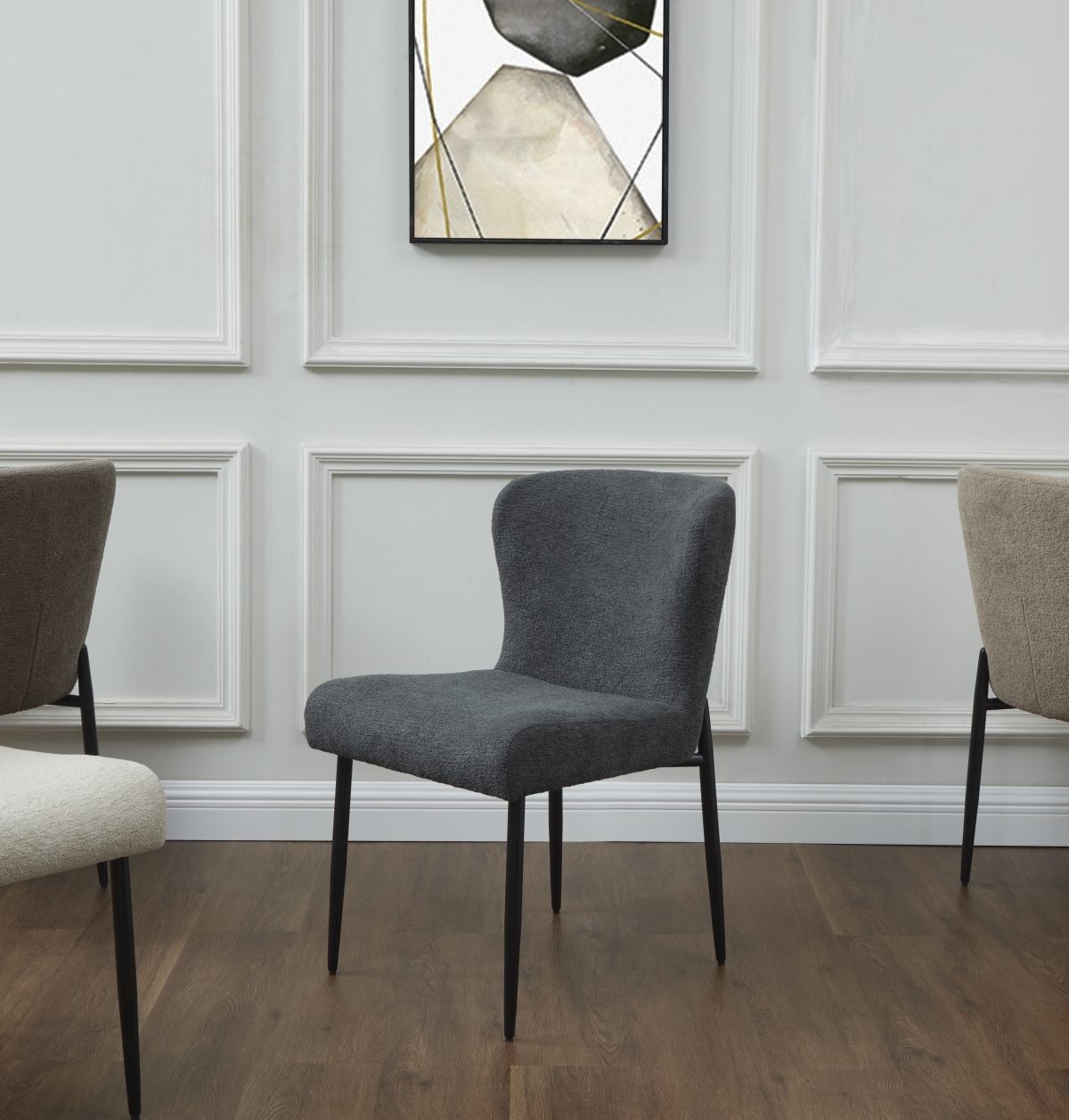 Katlynn Boucle Dining Chair - Dark Grey/Black - Image 1