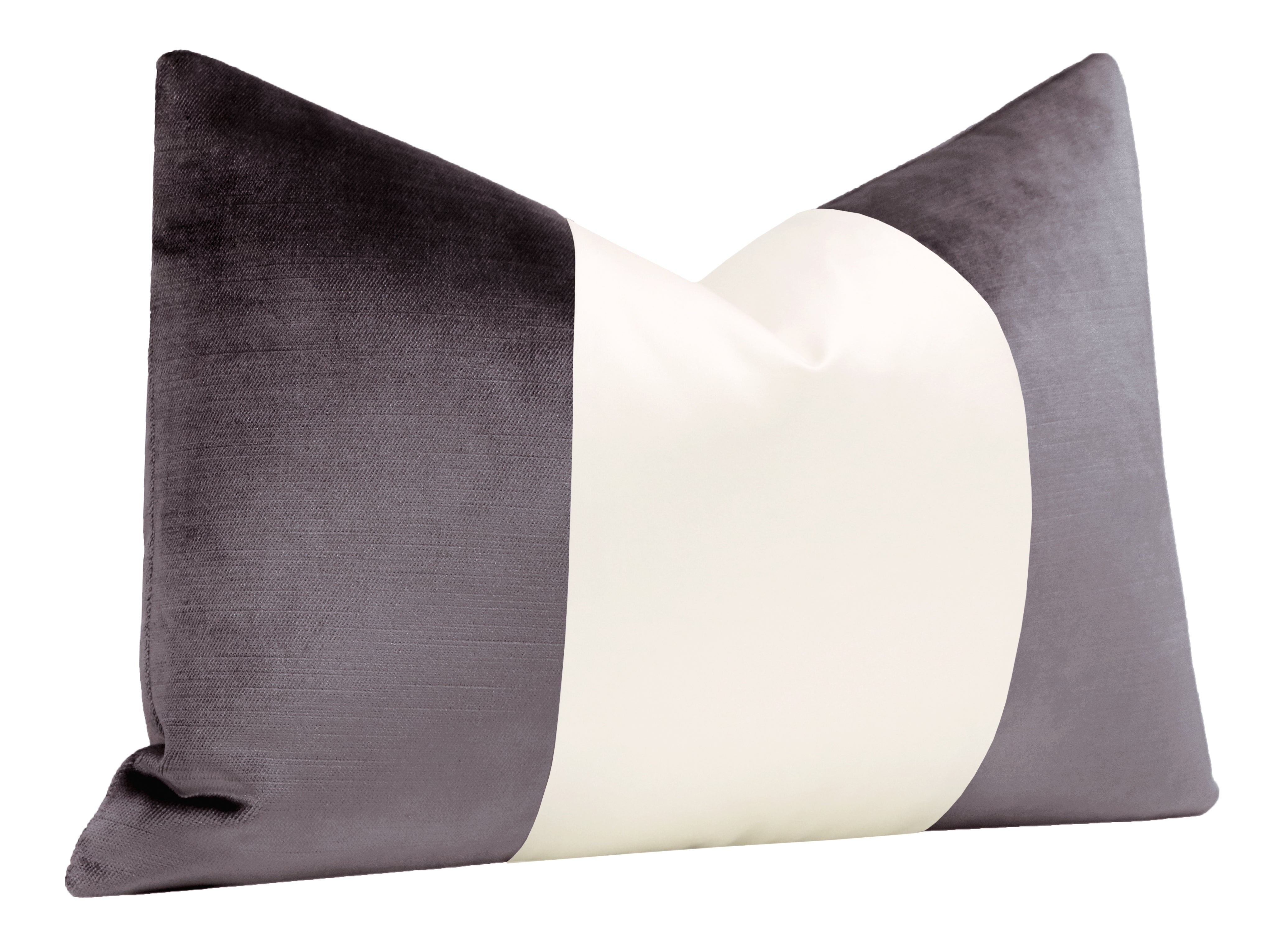 FINAL SALE : PANEL COLORBLOCK :: 12" X 18" FAUX SILK VELVET // SMOKEY AMETHYST + ALABASTER SILK PILLOW COVER - LITTLE LUMBAR 12" X 18" - Image 1