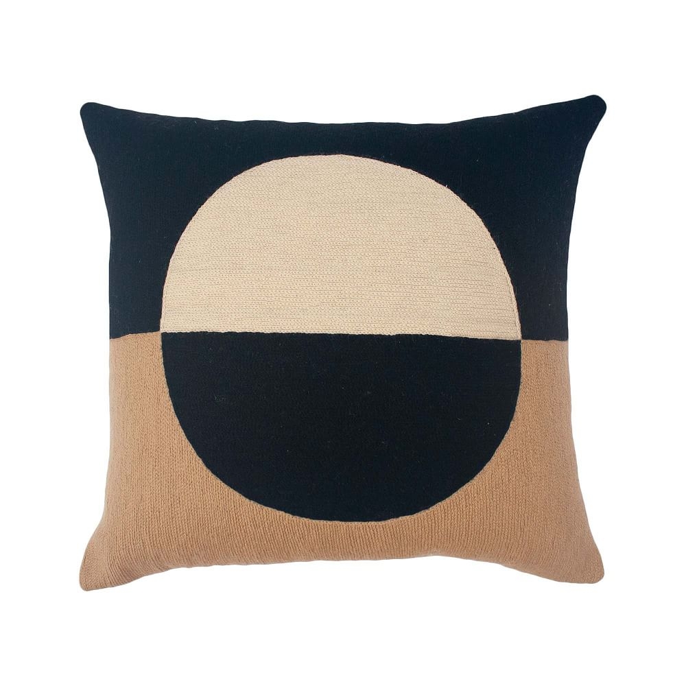 Marianne Circle Pillow Hand, Embroidered Black Pillow - Image 0