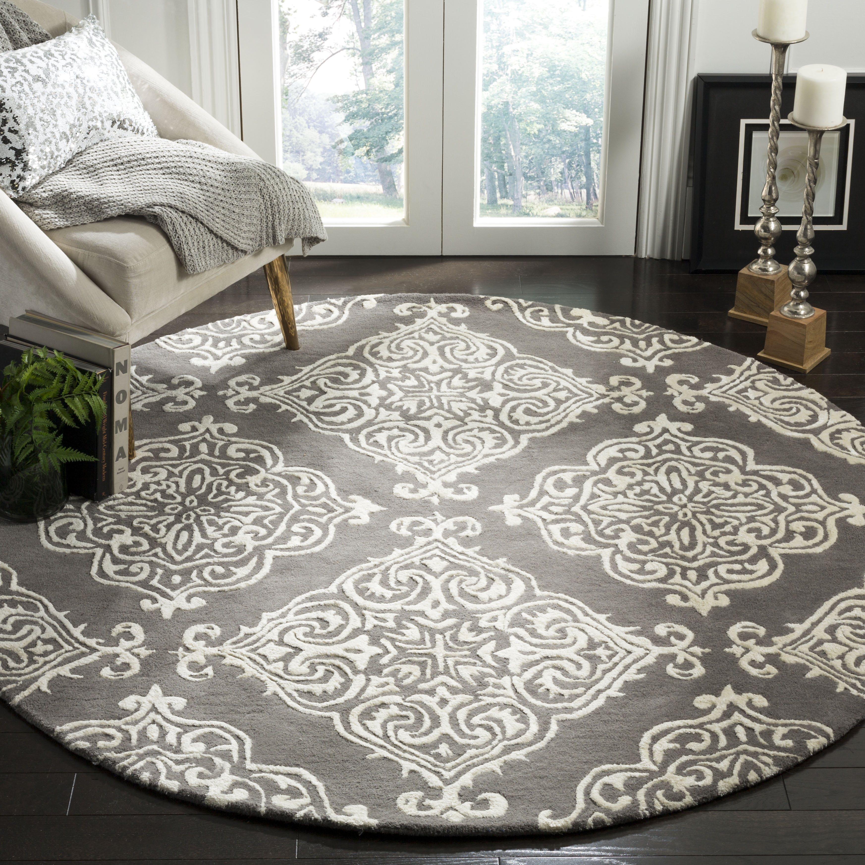 Arlo Home Hand Tufted Area Rug, GLM568D, Dark Grey/Ivory,  6' X 6' Round - Image 1