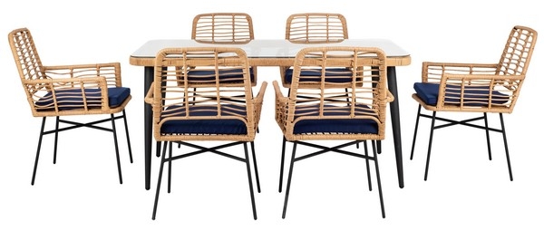 Beson 7 Pc Dining Set - Brown/Navy - Safavieh - Image 5