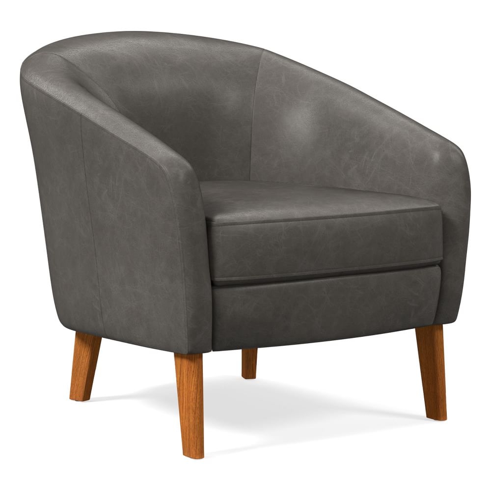 Jonah Chair, Poly, Ludlow Leather, Gray Smoke, Pecan - Image 0