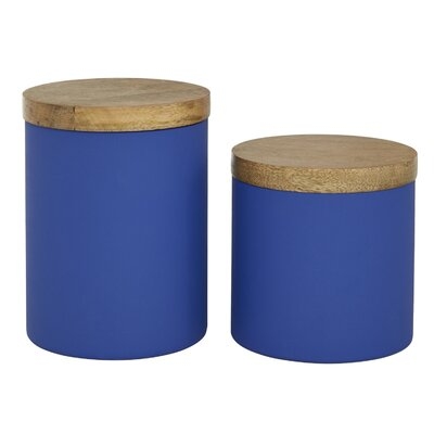 2 Piece Igbale Blue Indoor / Outdoor Wood Jar Set - Image 0