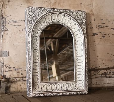 Pressed Metal Arch Wall Mirror, White, 36" x 3" x 48" - Image 0