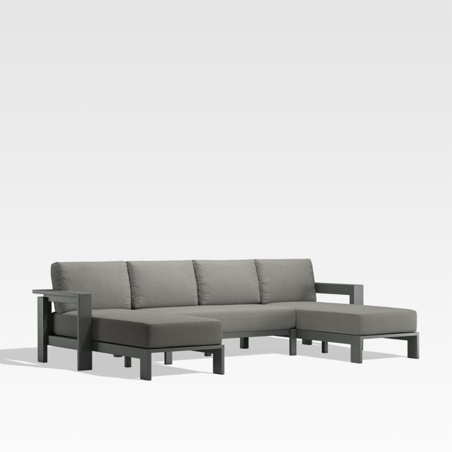 Walker Metal Double-Chaise Outdoor Sectional Sofa with Canvas Charcoal Sunbrella ® Cushions - Image 0