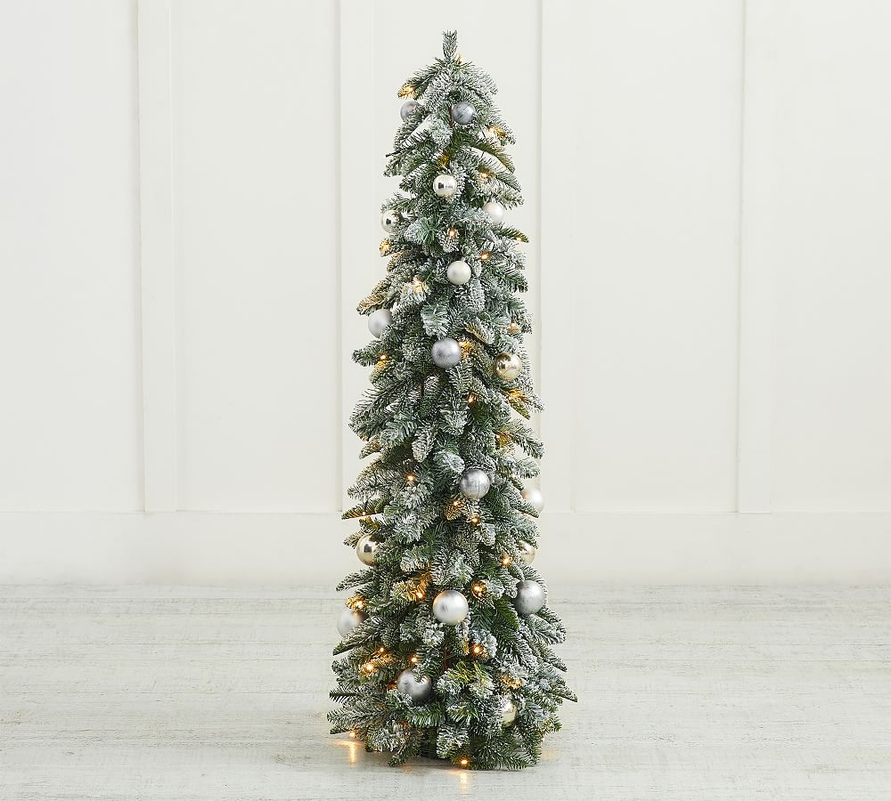 Lit Faux Frosted Pine Christmas Tree With Ornaments, 4ft - Image 0