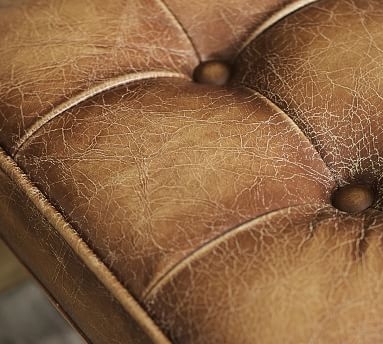 Kirkham Tufted Leather Stool, Rustic Brown Base, Churchfield Camel - Image 1