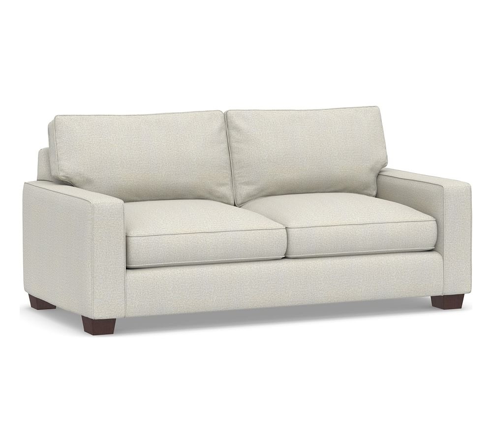 PB Comfort Square Arm Upholstered Deluxe Sleeper Sofa, Box Edge, Memory Foam Mattress, Performance Heathered Basketweave Dove - Image 0